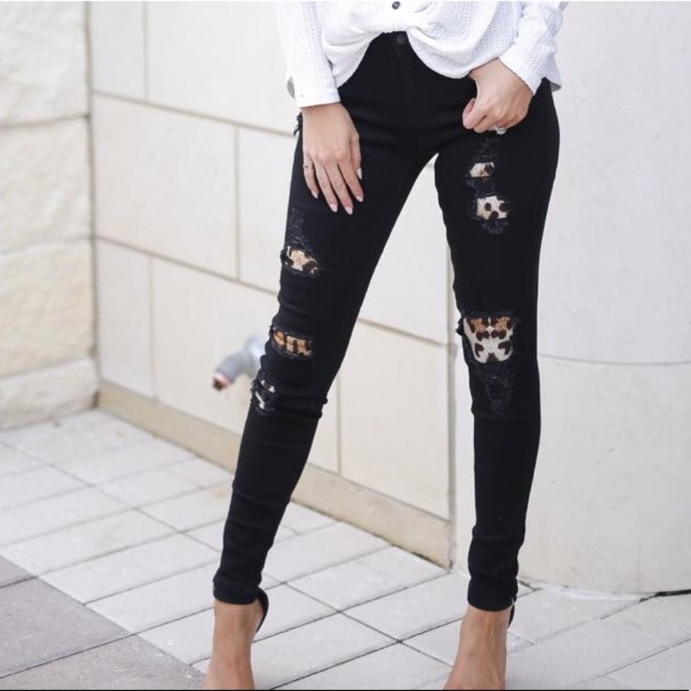 Black leopard jeans